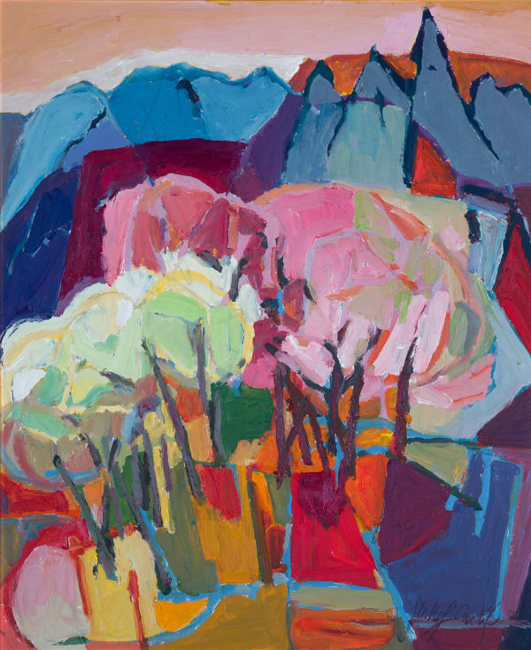 Catherine Imhof-Cardinal The Pink Tree, 2018 oil on board 65cm x 55cm