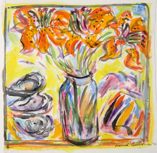 Fionna Carlisle Tiger Lilies and Oysters acrylic on paper 14cm x 14cm