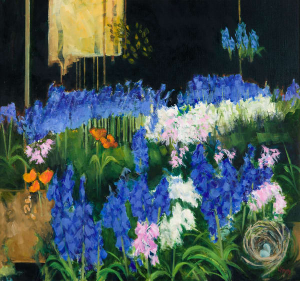 Liz Knox A Moment in April, 2020 oil on linen 69cm x 74cm 27 x 29 in (89cm x 94cm framed)