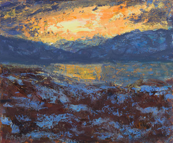 Allan MacDonald Sundown, Hrisey, 2024 oil on canvas 10" x 12" unframed (hand-crafted oak frame additional £80)