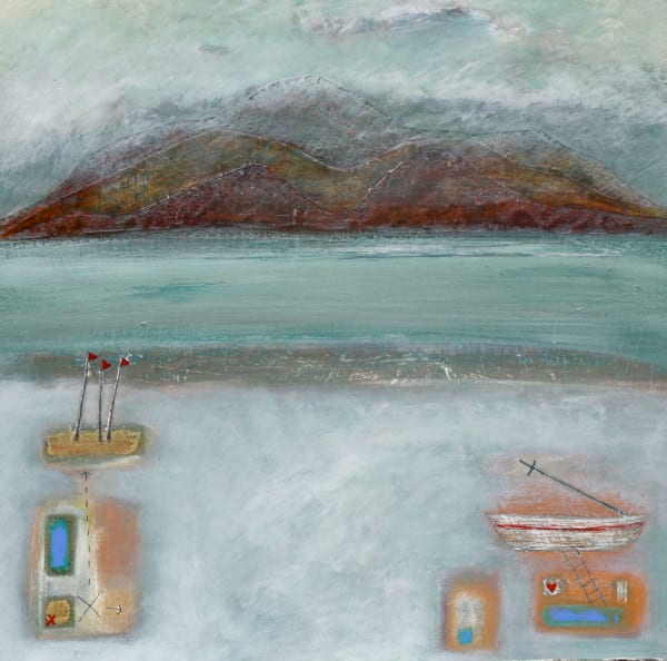 Sian MacQueen rsw Jura Journey acrylic on gesso 48cm x 46cm