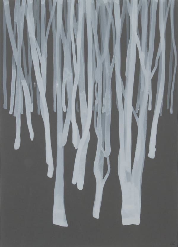 Lizzie Rose Birch Lines iii, 2022 gouache on grey paper 28xm x 20cm (47cm x 37cm framed)