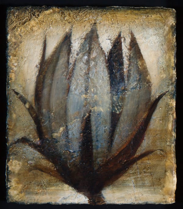 Peter White Flower 7 acrylic and wax 9cm x 10cm