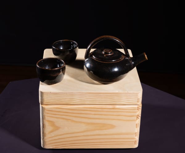 Allison Weightman Tea for Tiny People ii (with box, Tenmoko glaze), 2025 ceramic Teapot 10cm (h) x 12cm x 9cm, Tea bowl 6cm diameter