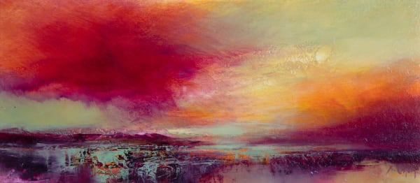 Kirstie Cohen Red Clouds oil on board 18cm x 40cm