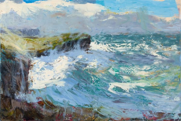 Allan MacDonald cliff hanger, 2022 oil on canvas 61cm x 91cm (71cm x 100cm framed)