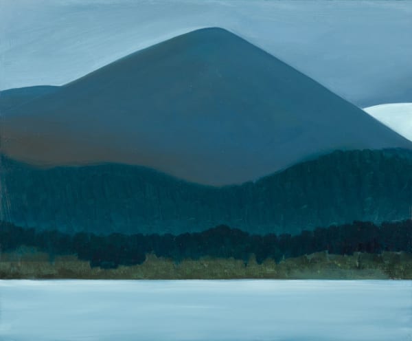 Jane MacNeill Winter mountain with ice-covered loch (Loch Morlich), 2022 oil on board 22.5cm x 27.5cm (27cm x 32cm framed)