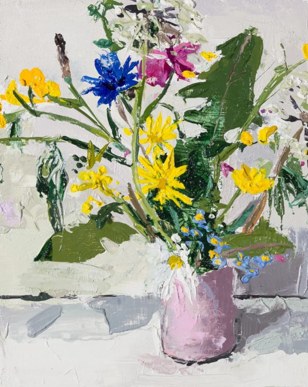 Iona Roberts Dandelion Clocks study, 6th May, 2024 oil on board 25cm x 20cm (28.5cm x 23.5cm framed)