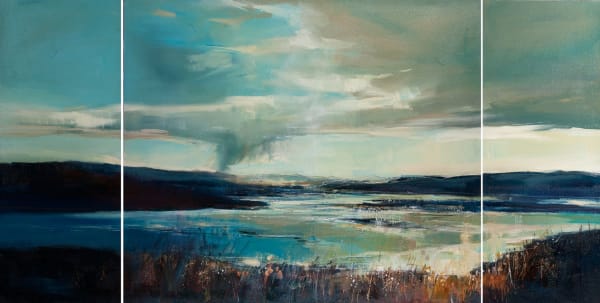 Sarah Carrington Rain Clouds, Atlantic Drive oil on canvas with gold leaf 76cm x 186cm