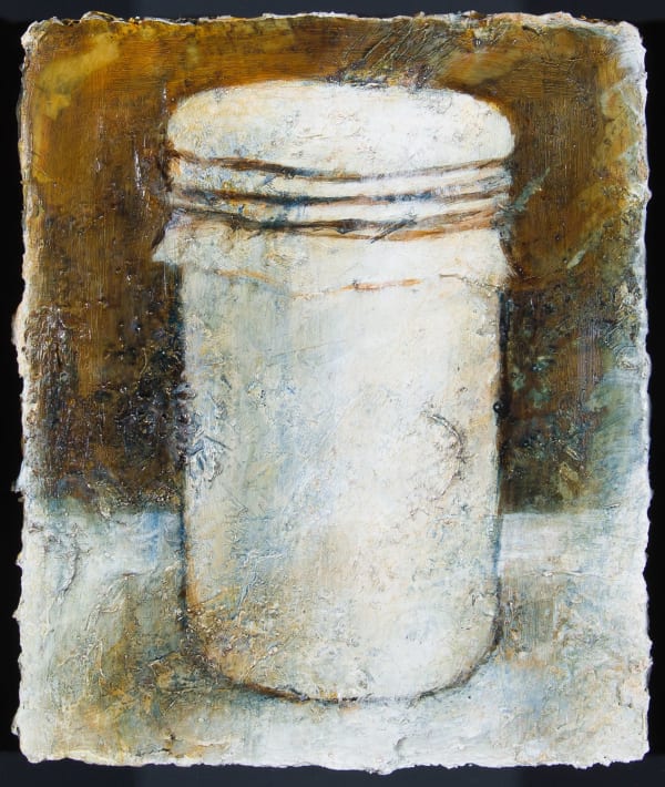 Peter White Pot, 2022 acryic and wax 12cm x 10cm (20cm x 18cm framed)