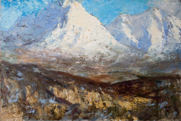 Allan MacDonald Red Cuilin, white oil on canvas 61cm x 92cm