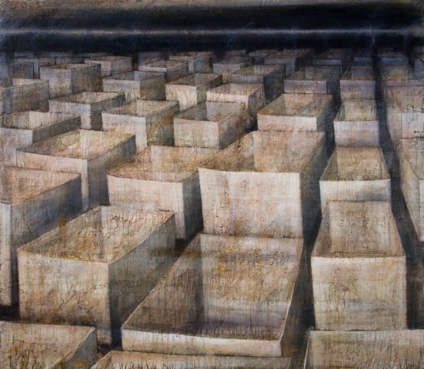 Peter White Boxes oil, acrylic and wax 122cm x 140cm