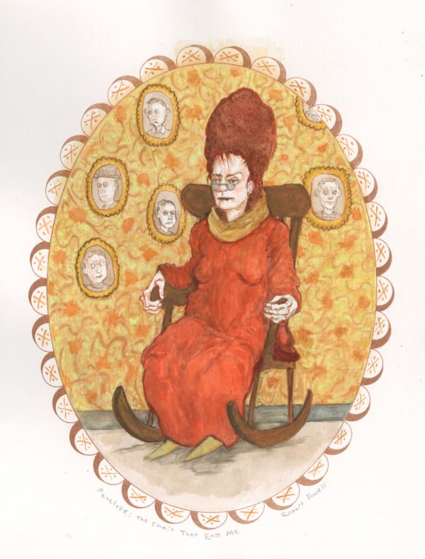 Robert Powell Penelope: the Chair that Eats Me, 2019 lithograph, gouache and monotype 25xm x 30cm 1/1