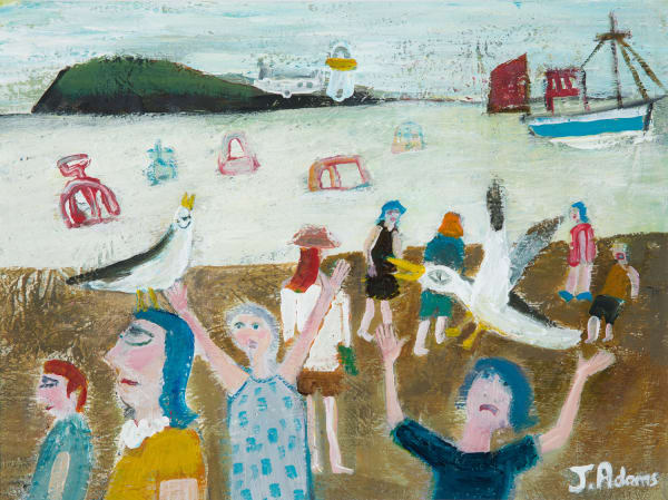 James Newton Adams Mobbed at the Beach acrylic on card 30.5cm x 40.5cm