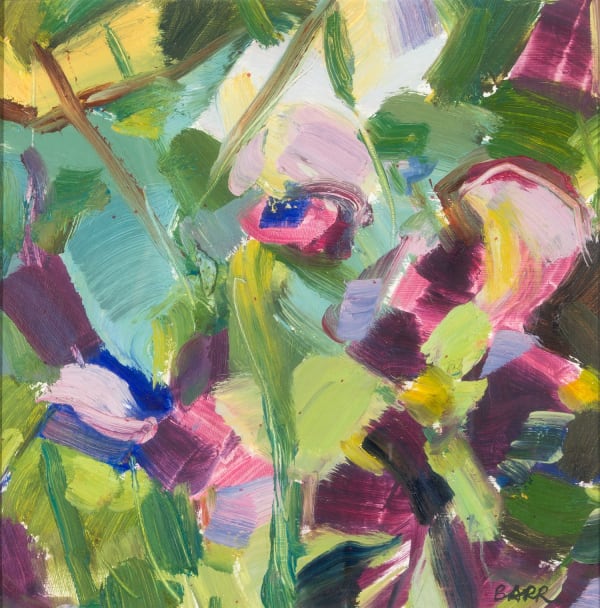 Shona Barr Clematis and Sweet Pea study oil on card 19cm x 19cm