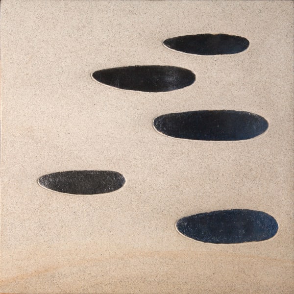 Mary Bourne Beach III, 2012 sandstone and palladium leaf 30cm x 30cm