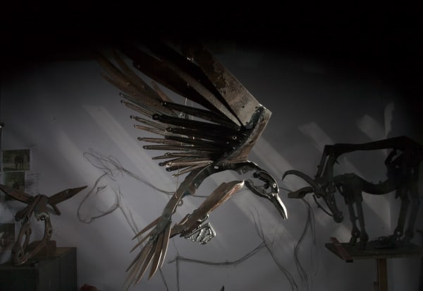 Helen Denerley raven scrap metal 150cm wingspan