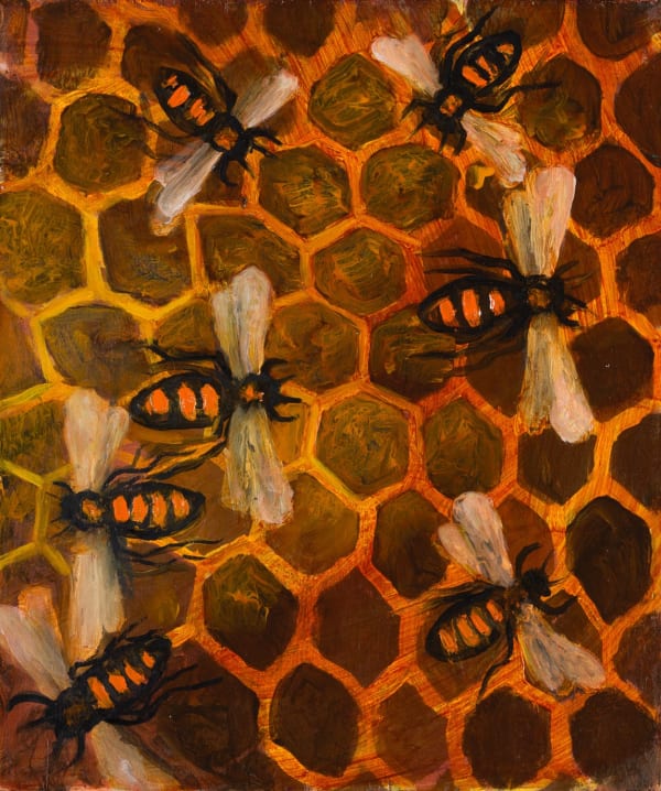 Paul Bloomer Consider the Bees 2, 2024 oil on board 12" x 10" unframed (hand-crafted oak frame additional £80)