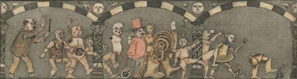 Robert Powell The Auto-peripatic School or Classes of Movement etching and watercolour 8cm x 30cm
