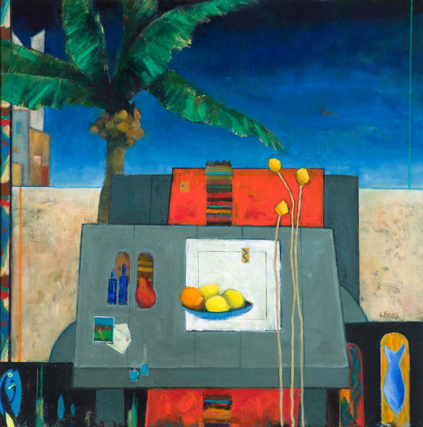 Liz Knox Playa de Palmeras (palm beach) oil on canvas 61cm x 61cm 24 x 24 in (82cm x 82cm framed)