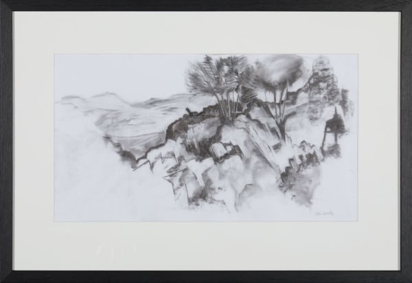 Helen Denerley View from El Hacho ii, 2023 Charcoal 30cm x 60cm (44cm x 65cm framed)