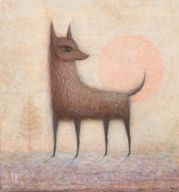 Paul Barnes Sunset Dog, 2024 acrylic on board 12.5cm x 13.5cm