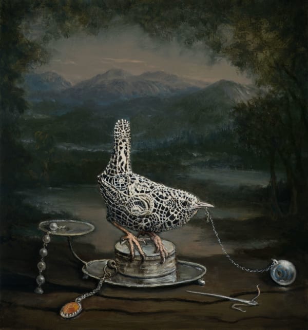 Carolynda Macdonald Soul Threads, 2024 oil on board 25cm x 23cm (42cm x 40cm framed)