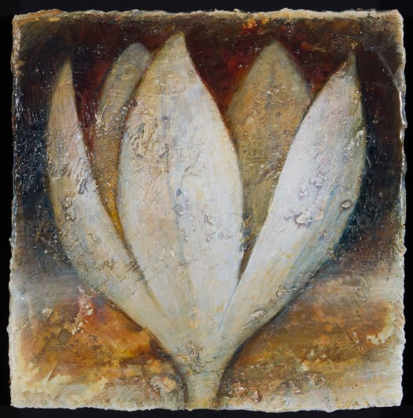 Peter White Flower i, 2023 acrylic and wax 12cm x 12cm (19.5cm x 19.5cm framed)