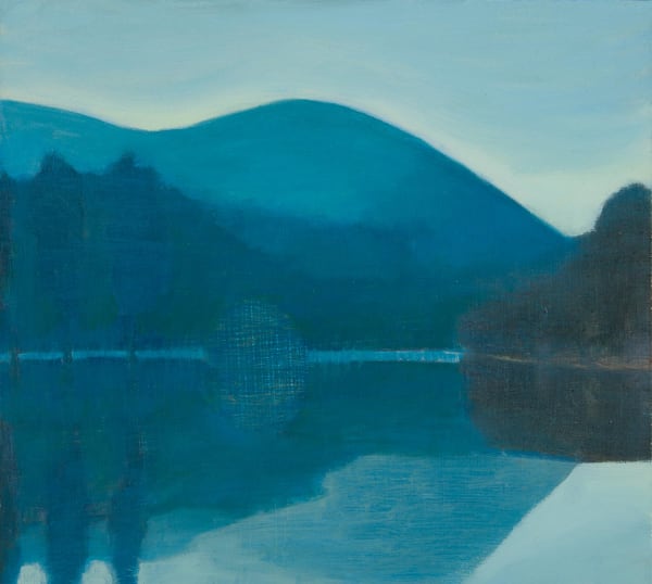 Jane MacNeill Stillness on the loch (Loch an Eilein), 2021 oil on board 23cm x 25cm (27cm x 29.5cm framed)