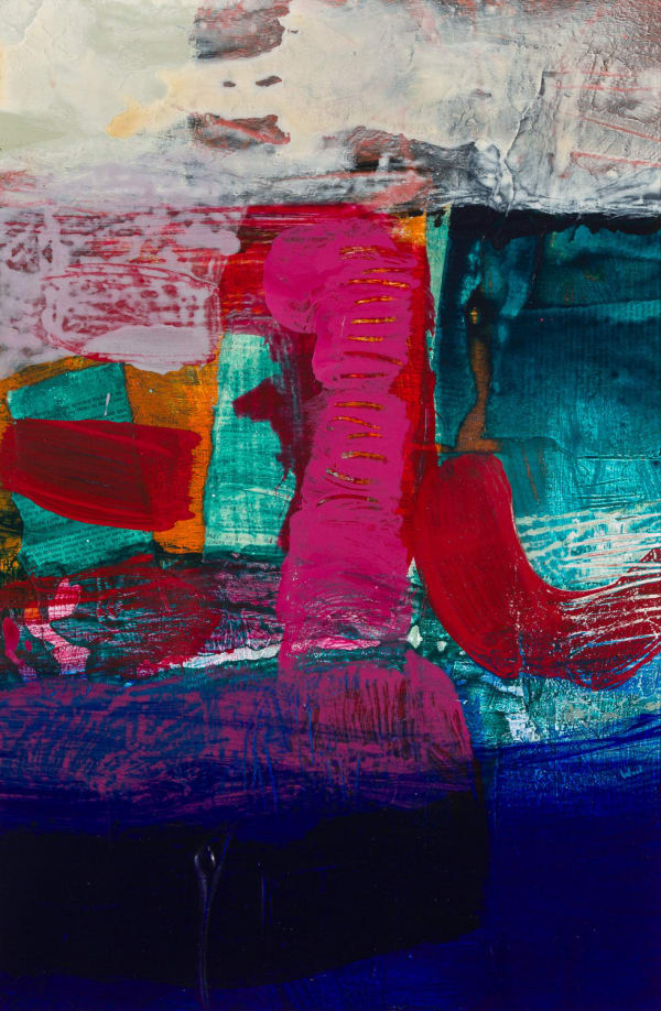 Christopher Wood RSW The Sea Below, 2023 acrylic and collage on panel 61cm x 41cm (84cm x 64cm framed)