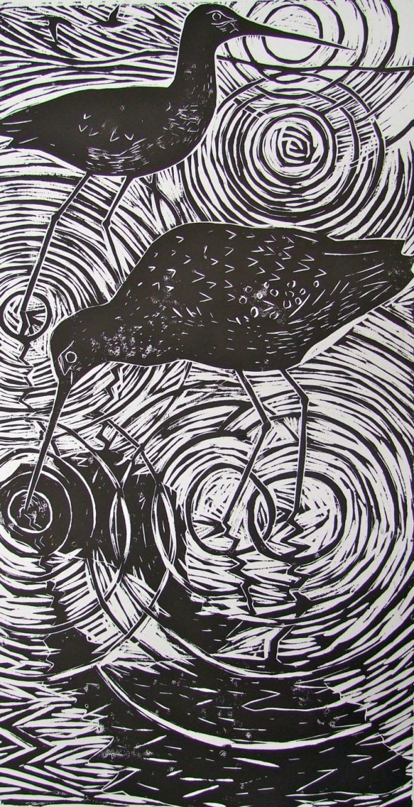 Paul Bloomer Godwits woodcut 90cm x 48cm