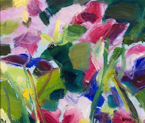 Shona Barr Fragrant Sweetpeas study oil on card 18cm x 21cm (34cm x 38cm framed)