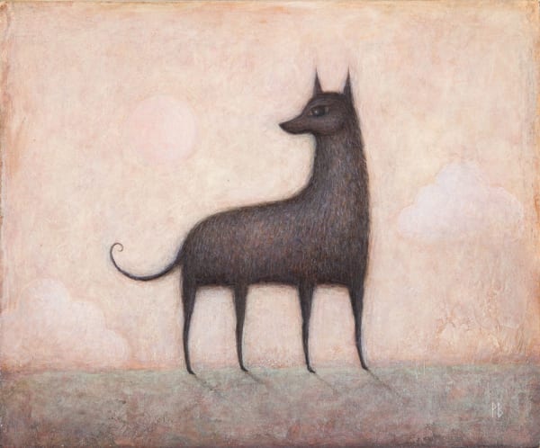 Paul Barnes The Black Dog, 2024 acrylic on board 15.5cm x 19cm