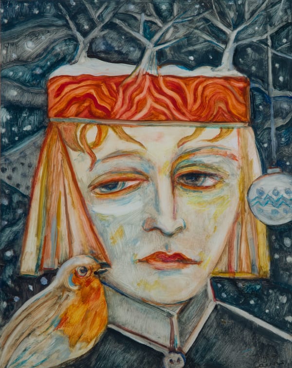 Joyce W Cairns Winter Guise oil on panel 38cm x 29.5cm