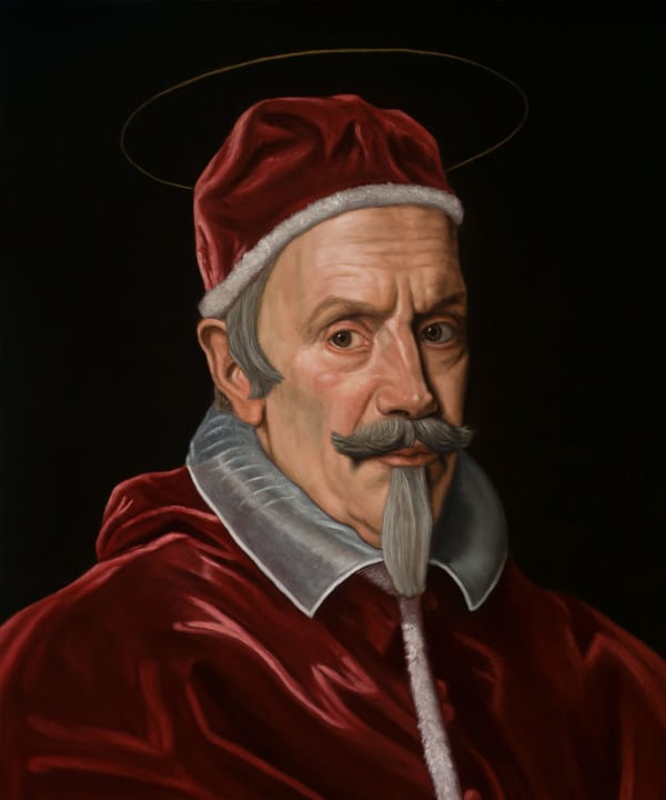Rory Macdonald The Patron Saint of Avarice, 2023 oil on board 36cm x 30cm (53cm x 57cm framed)