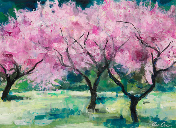 Ann Oram Blossom Trees mixed media 28cm x 38cm