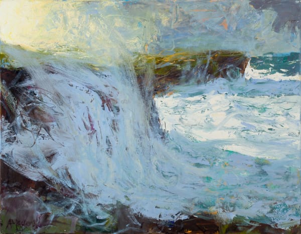 Allan MacDonald grey to gold, Yesnaby, 2022 oil on canvas 71cm x 91cm (80cm x 101cm framed)