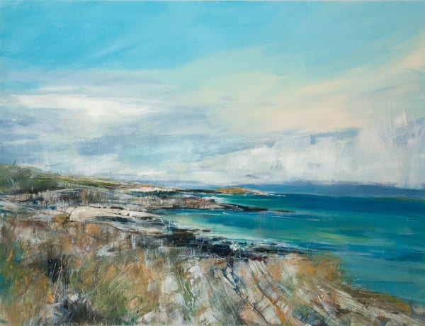 Sarah Carrington Storm Island from Iona mixed media with gold leaf 59cm x 84cm