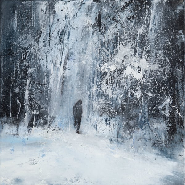 Janette Kerr The Walker no 5, Iceland, 2021 oil on linen 40cm x 40cm (43cm x 43cm framed)