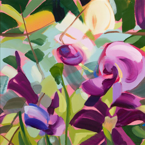 Shona Barr Clematis and Sweet Peas, 2019 oil on canvas 71cm x 71cm 28 x 28 in