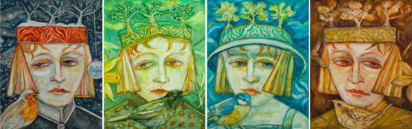 Joyce W Cairns Four Seasons (set of four paintings) oil on panel 38cm x 29.5cm x 4
