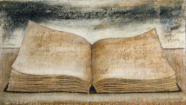 Peter White Book, 2019 oil, acrylic and wax 72cm x 122cm