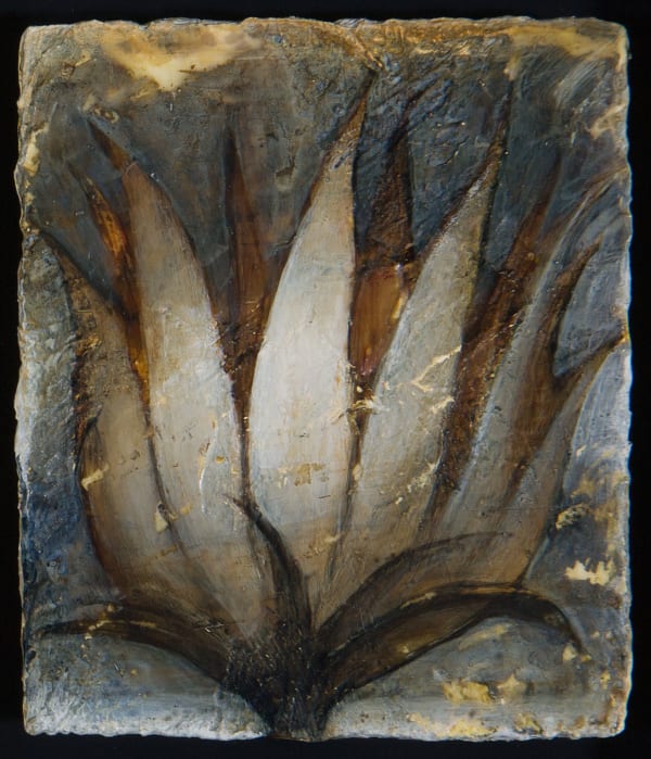 Peter White Flower 6 acrylic and wax 9cm x 10cm
