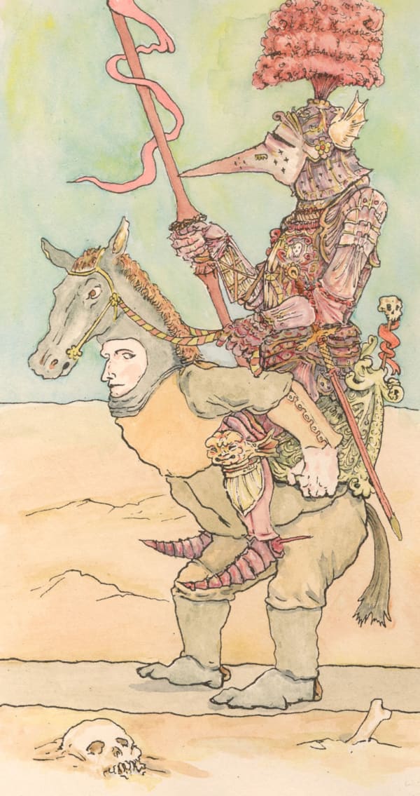Robert Powell Knight Errant, 2019 lithograph and watercolour 25cm x 15cm