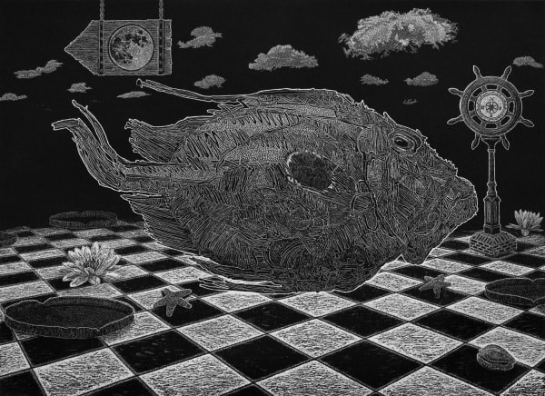 Ade Adesina Saint Peter's Fish, 2019 linocut with Ian Burke 62cm x 82cm Edition of 40