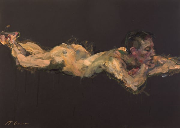 Alan McGowan Nude lying on front, 2019 oil on paper 57cm x 84cm