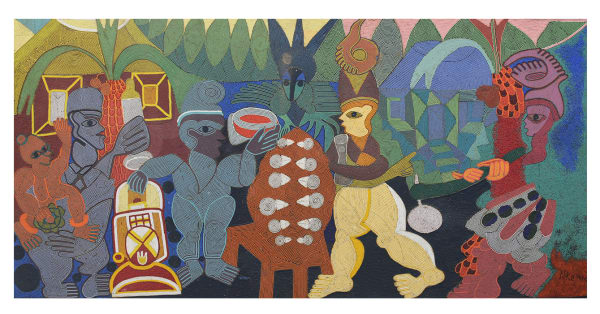 Nike Davies-Okundaye, The palmwine tapper and ayo game, 1969-1970