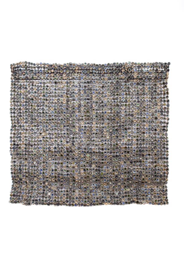 Ozioma Onuzulike, Lace VII (22kg 2,214-piece ceramic palm kernel shell bead amour), 2021