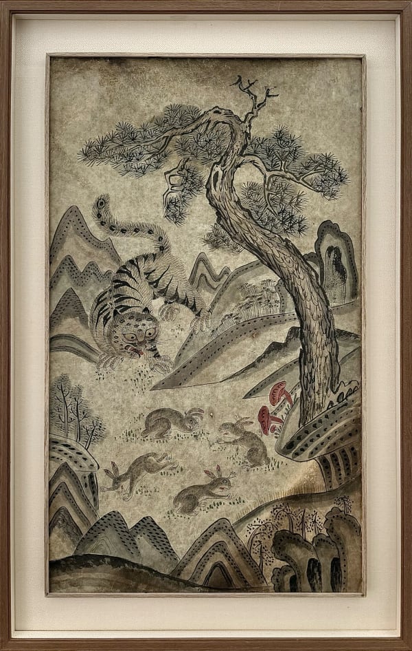 Unknown, Colonial Period (1910–1945), Minhwa Tiger and Rabbits Painting, early 20th century