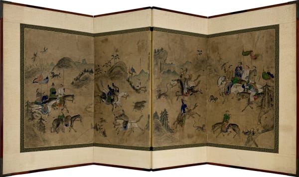 Unknown, Joseon Dynasty (1392–1897), "Hunting Manchurians" Folding Screen, 19th century
